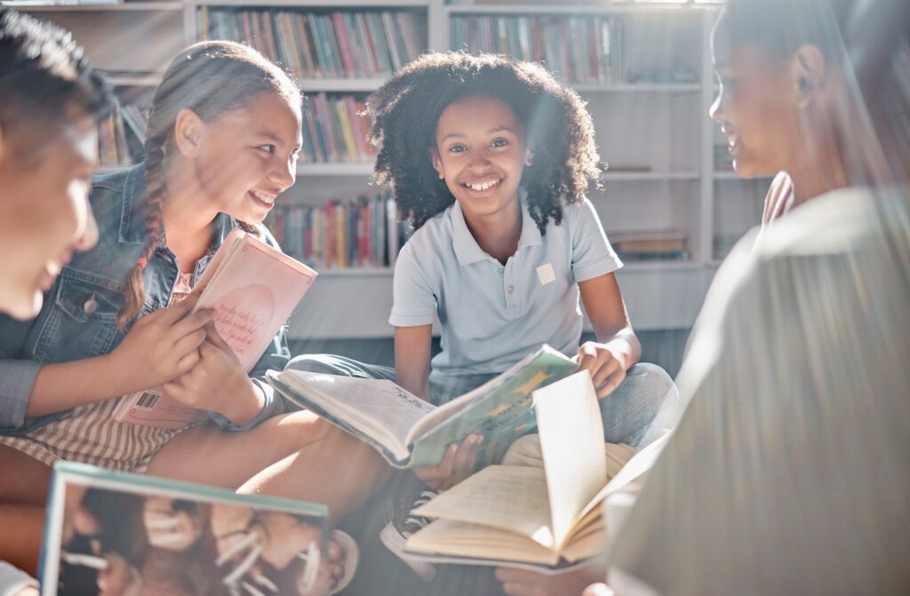 Young students in a reading circle